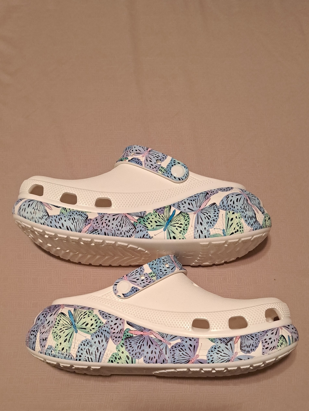 CROCS White Clog Mules with Pastel Butterfly Accents